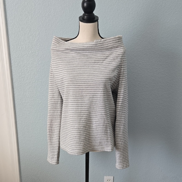 STANDARD JAMES PERSE Striped Boatneck Top Pullover Gray White Sz Large 3 Cotton - Picture 2 of 12